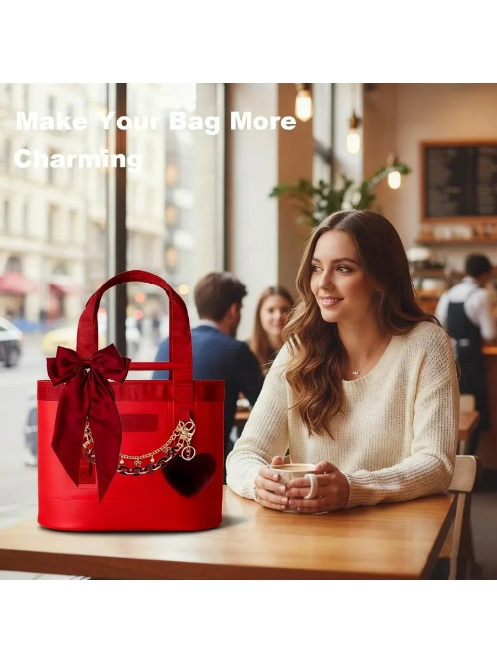 Satin Bow & Fluffy Ball Bag Charms for Tote Bags, Keychain Accessories for Women